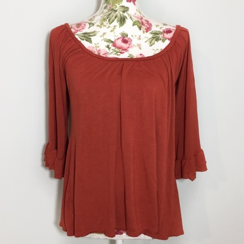 COPY - Rust Burnt Orange Stretchy Bell Sleeve Blouse